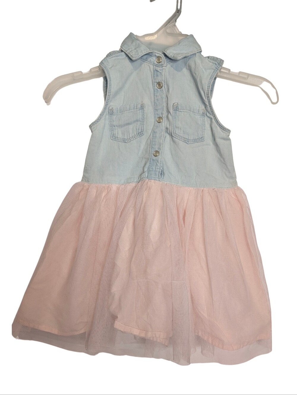 OshKosh B'gosh Light Blue Denim Top with Pink Tulle Skirt Dress. Size 2T - Picture 1 of 10